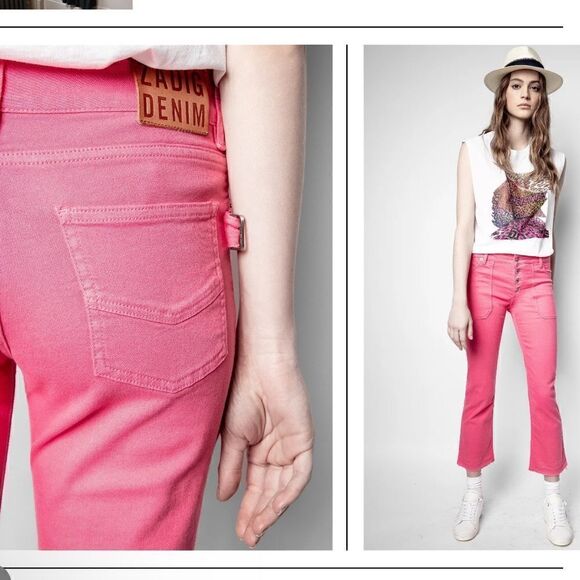 Zadig & Voltaire Londa Denim Jeans Pink 25 NWOT Missing one button - Picture 1 of 12